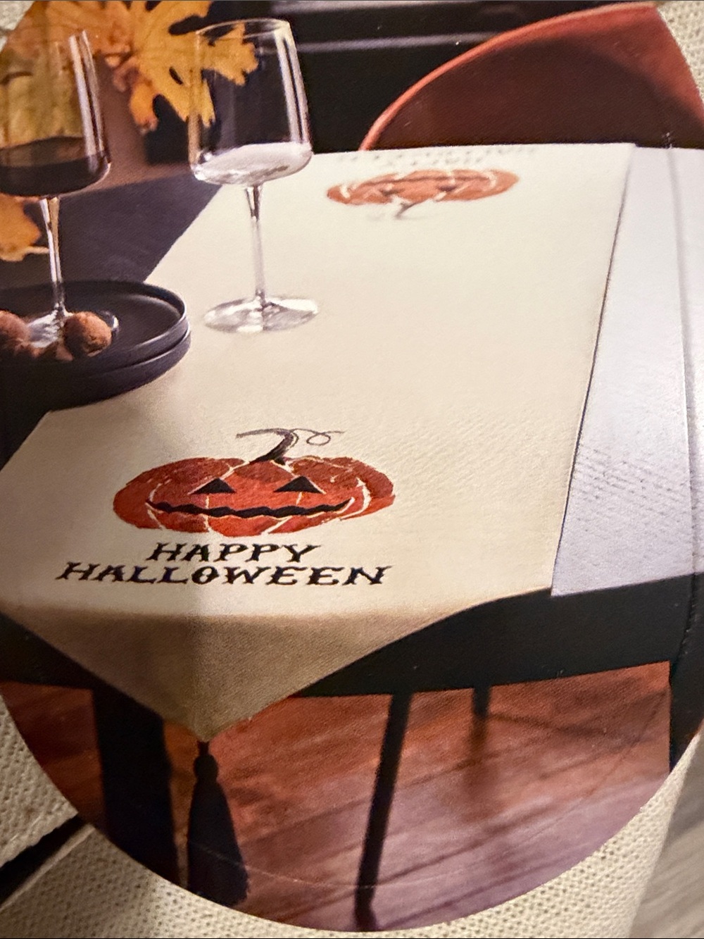 Threshold Cream Table Runner with Orange Pumpkin Motifs